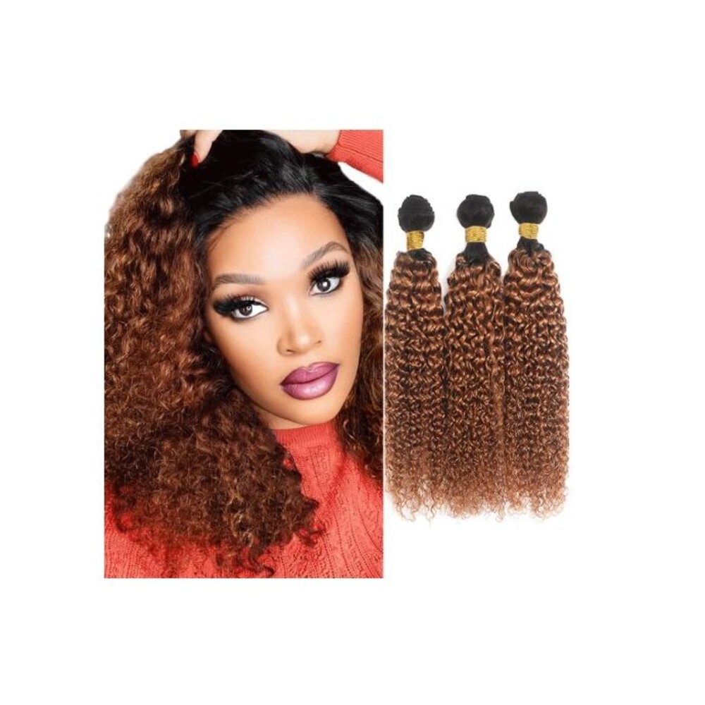 3-Bundles Ombre Curly Human Hair 12 14 16 In 8A Color Brown And Black